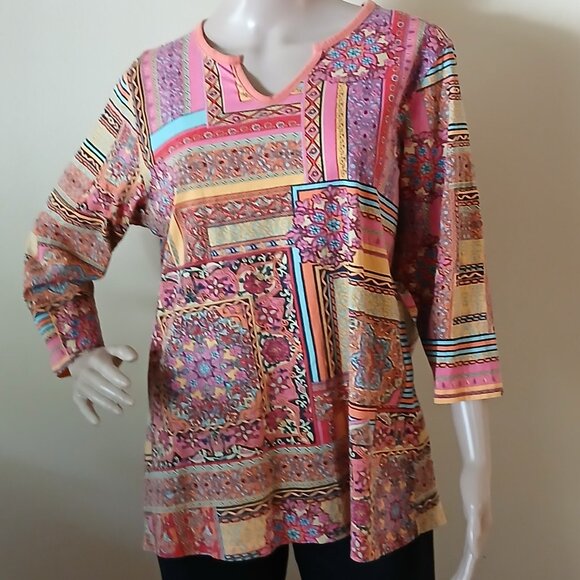 Norm Thompson XL Boho Gyspy Hippy 3/4 Sleeve 100% Cotton Top - Picture 5 of 8